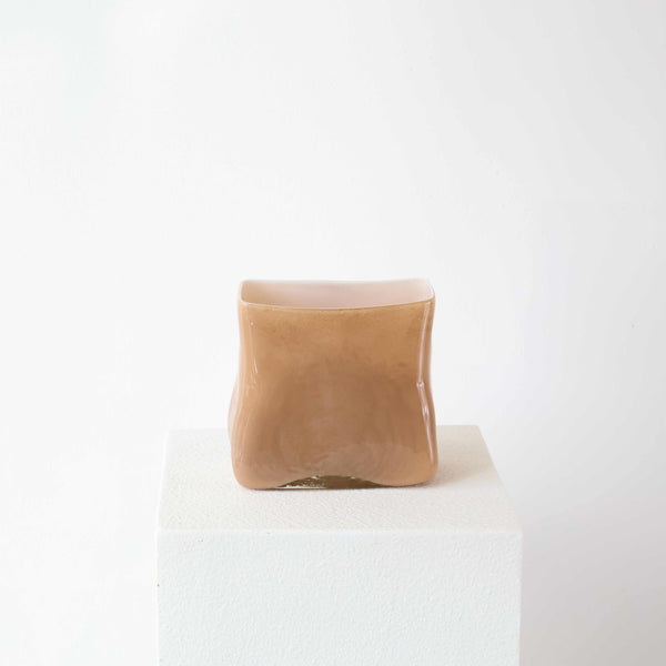 Handcrafted Jaffa Short Toffee Vase made of mouth-blown glass with warm toffee finish and sculptural shape