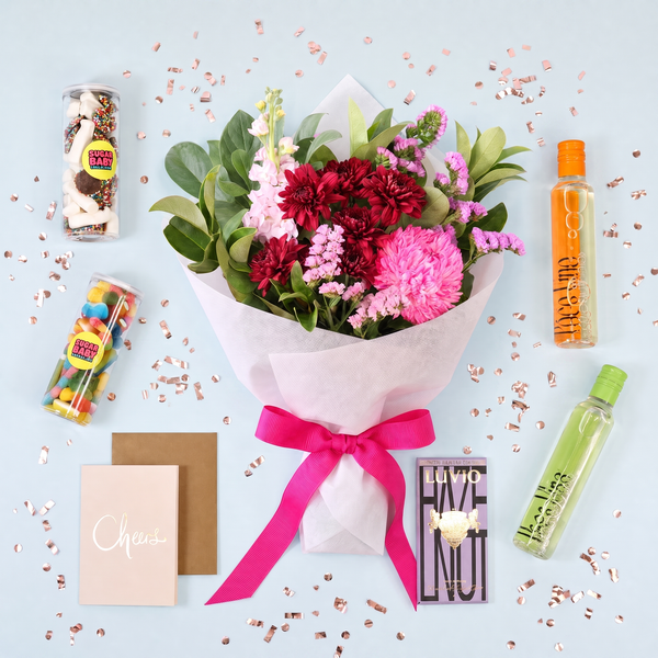Party Gift Hamper – Wine, Flowers & Sweet Treats