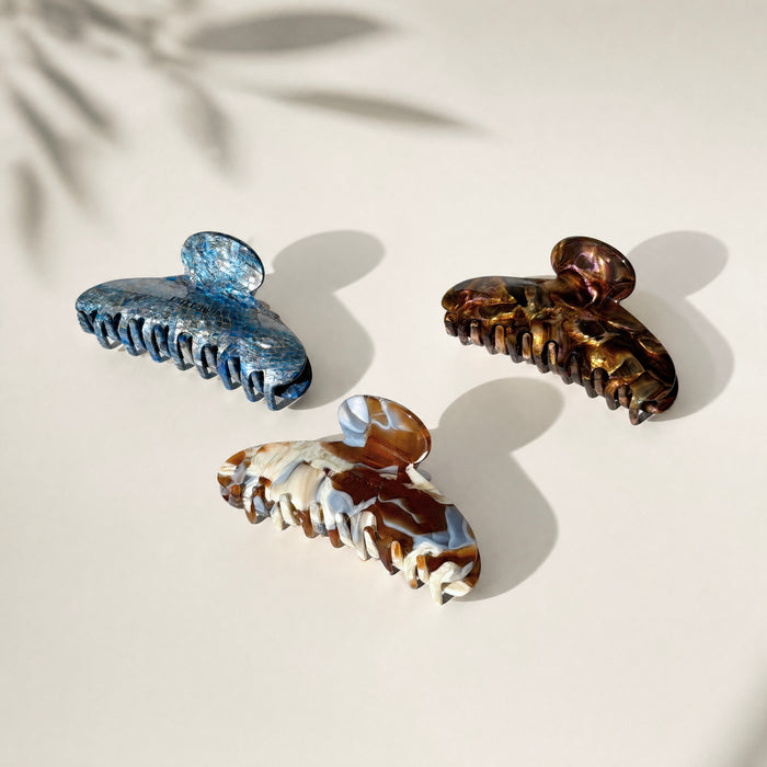 Kitty Paloma Grande Claw Clips in Cognac, Corfu and Paros – Italian acetate hair accessories available from Bloom Drop Sydney