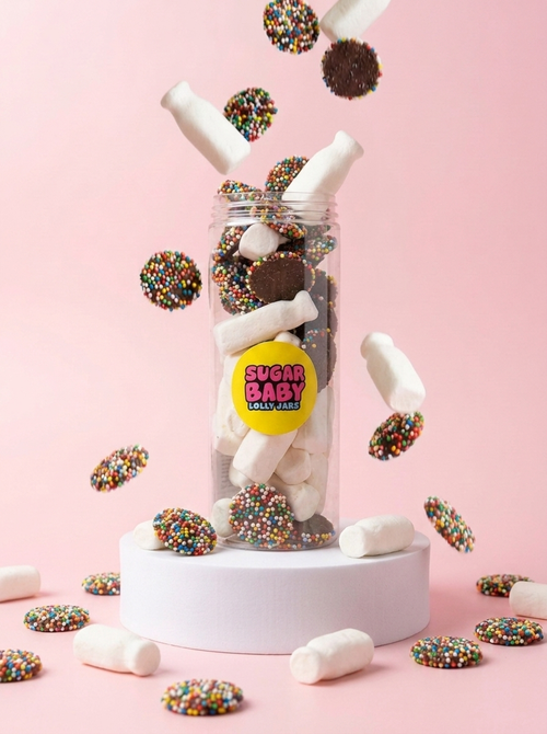 Sugar Baby Chocolate Freckles & Milk Bottle Lolly Jar