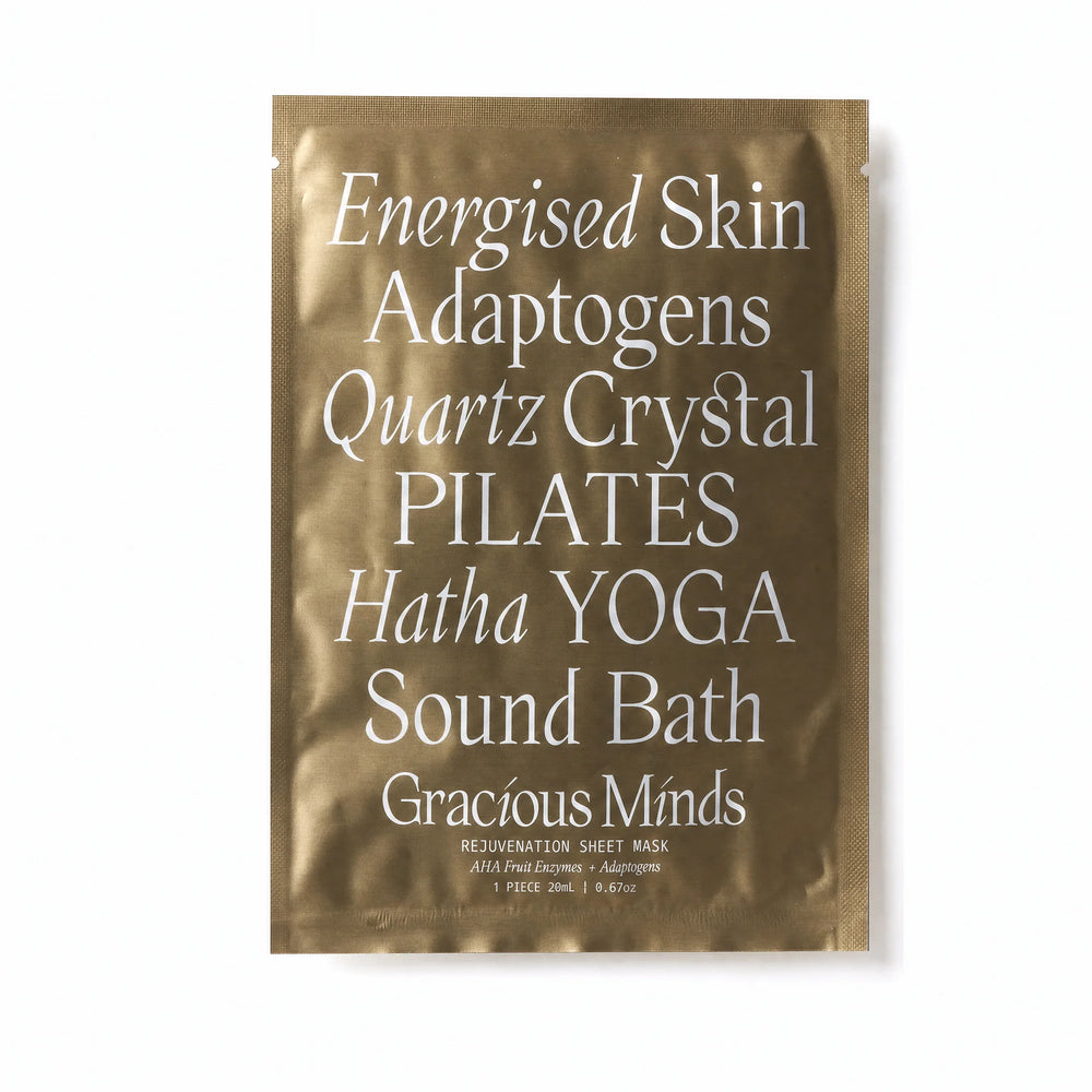 Gracious Minds Rejuvenation Gold Sheet Mask 20ml with AHA fruit enzymes and adaptogens