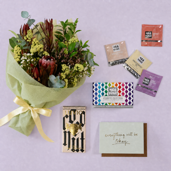 Sympathy Gift Hamper – Flowers, Tea & Chocolate
