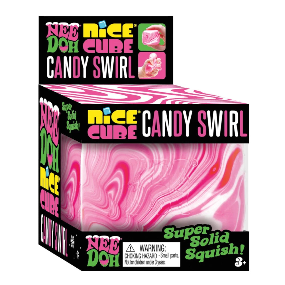NeeDoh Nice Cube Candy Swirl squishy sensory fidget toy in pink and white, available online at Bloom Drop Sydney for gift delivery.