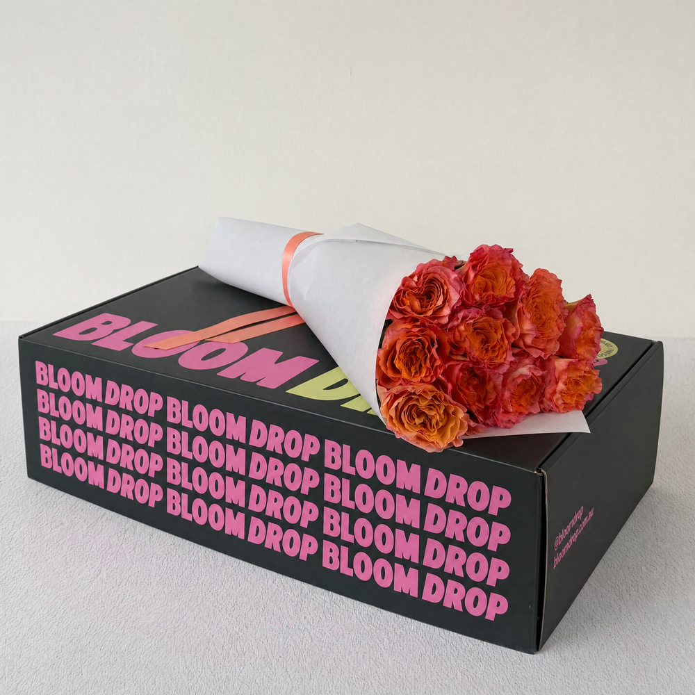10 Orange Colombian roses bouquet by Bloom Drop Sydney
