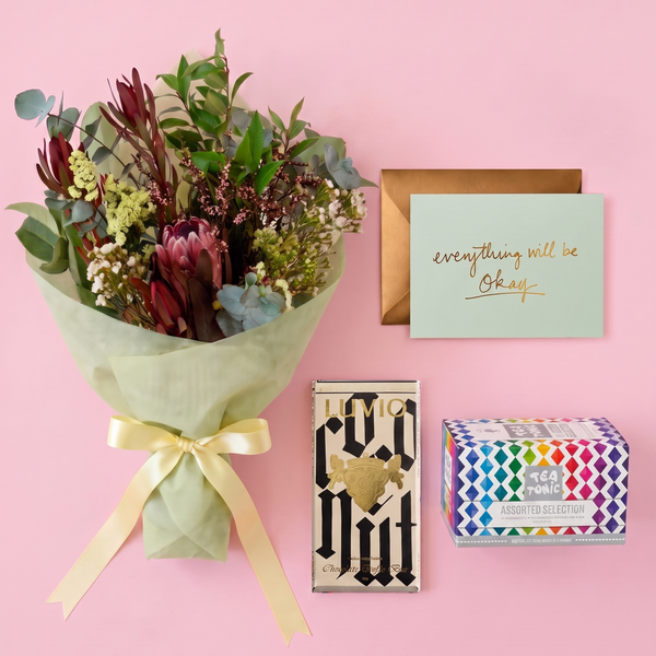 Sympathy Gift Hamper – Flowers, Tea & Chocolate