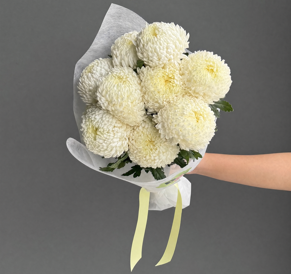 White Big Mumma chrysanthemum bouquet by Bloom Drop for flower delivery across Sydney